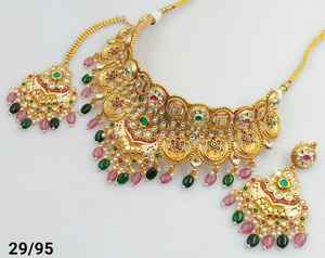 JOYERÍA DE COBRE TRADICIONAL Y DE MODA INDIA CONJUNTO DE JOYERÍA DE BODA NOVIA PARA MUJER CONJUNTO DE PENDIENTES Y COLLAR - Product Image 3