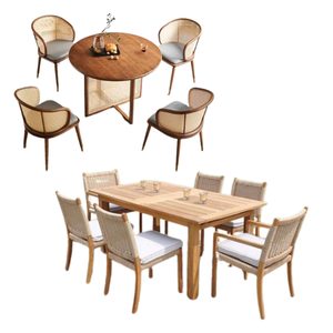 Juego de Comedor de Madera de Lujo Moderno de Alta Calidad con Estructura de Ratán y Respaldo Curvo para Comedor - Product Image 3