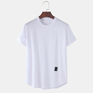 Camiseta informal con cuello redondo para hombre, Camiseta 100% de algodón de bambú de Color sólido Simple transpirable, holgada, con estampado de gran tamaño, la mejor - Product Image 6