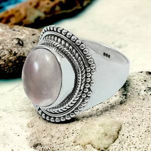 Piedra preciosa de cuarzo rosa natural Anillo de forma ovalada de Plata de Ley 925 Joyería hecha a mano Precio al por mayor Proveedores a granel Hecho EN LA India - Product Image 2