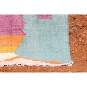 Alfombra Kilim hecha a mano marroquí, patrón rectangular abstracto colorido, tejido plano para sala de estar adolescente o pasillo, estilo moderno - Product Image 3