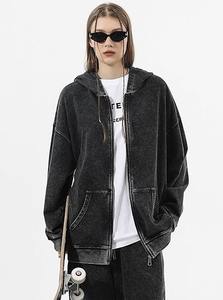 Sweat-shirt à capuche zippé intégral pour homme, sur mesure, uni, coupe oversize, style vintage délavé à l'acide, coupe droite, pour l'automne, style urbain - Product Image 4