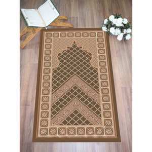 Tapis de prière islamique marron : Tapis de culte moderne, facile à nettoyer, tapis imprimé, avec poils doux - Product Image 2