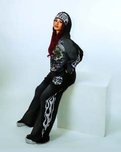 Fabricant de pantalons de survêtement, combinaison de survêtement, éponge française délavée à l'acide, impression Dtg, ensemble de sweats à capuche pour femmes avec lavage vintage personnalisé - Product Image 4