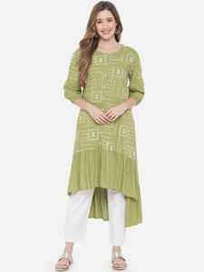 Nouvelle Arrivée : Ensemble Décontracté Femme – Kurta Asymétrique en Rayonne Brodé avec Col en V et Pantalon Assorti pour le Bureau - Product Image 3
