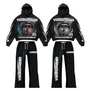 Conjunto de chándal holgado con estampado personalizado, conjunto de pantalones de chándal y sudadera con capucha y lavado ácido desgastado GSM, chándales personalizados, pantalón acampanado - Product Image 6