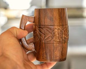 แก้วมักไม้แบบสแกนดิเนเวียนขนาดใหญ่พร้อมหูจับแก้วไวน์เบียร์กาแฟค็อกเทลโลโก้ตามสั่งทำจากไม้ธรรมชาติโลโก้ตามสั่ง - Product Image 6