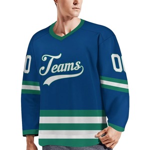 Camiseta de hockey sobre hielo personalizada, Camiseta deportiva de equipo personalizada, manga larga, 100% poliéster, transpirable, estampado de transferencia de calor, azul y verde - Product Image 1