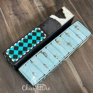 Anillos de joyería de cuero a cuadros mecanizados a mano rectangulares de gran capacidad, pendientes, estuches de almacenamiento, exhibición de joyería, caja de viaje, embalaje - Product Image 1