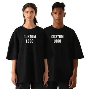 OEM最高品質の綿100% ユニセックスTシャツ夏のカスタムあなたのブランドのロゴTシャツ男性グラフィックTシャツ女性特大黒Tシャツ