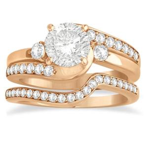 14K Rose <b>Gold</b> Diamond Swirl Engagement Ring & Band Bridal <b>Set</b> 0.58ct Fine <b>Jewelry</b> <b>Sets</b> - Product Image 4