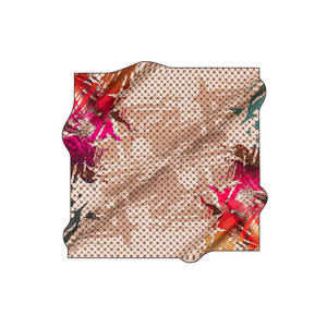 Beige Silk Twill <b>Square</b> <b>Scarf</b> with Designer Brush Pattern - Product Image 1