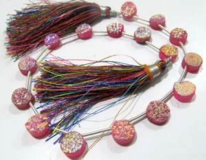 Ágata recubierta de Titanio Natural Rosa Druzy forma redonda Briolette cuentas fabricación de joyas hebra de cuentas de 10 pulgadas de largo - Product Image 3