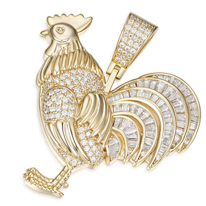 Pendentif coq en moissanite baguette plaqué argent 925 et rhodium, style hip-hop, moissanite VVS, cadeau unisexe - Product Image 1