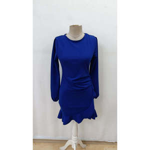 Jane's Women's Elegant Long Sleeve Crew Neck Ruffled Front Crepe <b>Mini</b> Dress - A-Line Silhouette for Chic Evening Wear - Product Image 4