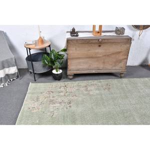 Alfombra turca vintage 4,8x8,7 pies Material de lana de diseño de retazos verdes con respaldo de látex estilo Tabriz tamaño 9x12 para entrada - Product Image 2