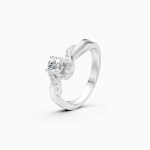 Anillo moderno con diamante cultivado en laboratorio, corte redondo de 0.453 quilates, en oro amarillo, blanco y rosa de 9 quilates - Product Image 1