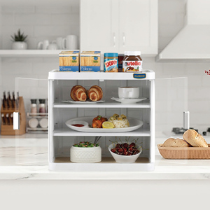 Armoire à nourriture à 3 niveaux avec porte transparente, en plastique, démontable, pour rangement de cuisine, 39x27x35.5cm - Product Image 3