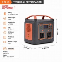 Batterie LiFePO4 200W, 4x lumières d'ambiance, enceinte Bluetooth, onduleur à onde sinusoïdale modifiée 76,8Wh, solaire