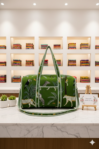 Sac de voyage en coton vert décontracté de luxe fait à la main, grande capacité, fermeture à glissière, motif floral jaune, voyage, plein air, sport - Product Image 4