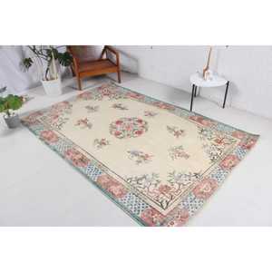Vintage Turkish Area Rug 5.1x7.8 ft, <b>Red</b> Blue Ombr <b>Wool</b> Rug - Product Image 2