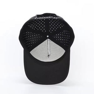 Gorras de béisbol precurvadas de secado rápido, negras personalizadas, transpirables e impermeables, gorras de béisbol de 6 paneles con estampado de goma y logotipo personalizado - Product Image 6