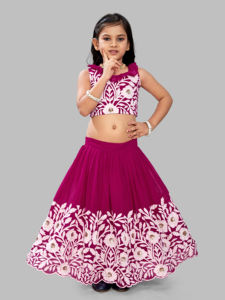 Shoryam - Lehenga Choli de Flores para Niñas, Ropa Étnica, Bordado Floral Marrón, Cuello con Volantes, Completamente Cosido, para Fiestas - Product Image 3