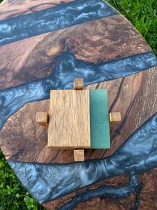 Sous-verres en pierre Sous-verres en résine pour thé Ensemble de porte-gobelets isolés avec base en bois massif Sous-verres en pierre en forme de rectangle - Product Image 2