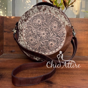 New Tooled Leather Canteen Crossbody Bag with Backpacks <b>for</b> Women Western Cowhide Leather Concealed Carry Large Capacity Handbag - Product Image 1