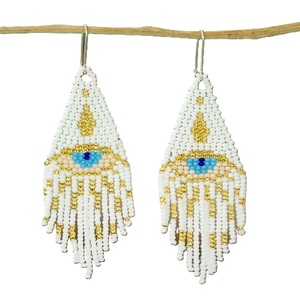 Boucles d'oreilles élégantes en perles de rocaille faites à la main Boucles d'oreilles longues en broderie de perles de rocaille personnalisées Boucles d'oreilles pendantes - Product Image 4