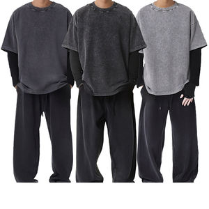 เสื้อยืดฮิปฮอปแขนสั้นผ้าฝ้ายสองชั้นซักเสื้อผ้าแนวสตรีทผ้า100% บ็อกซี่สไตล์วินเทจ - Product Image 2