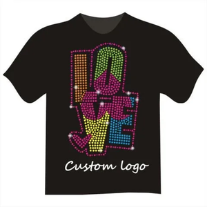 Camiseta informal con estampado de diamantes de imitación a la venta, camisetas de gran tamaño para hombres en MOQ bajo, Camiseta holgada estampada para hombres, 100% algodón - Product Image 3