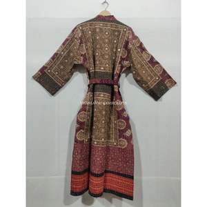 Ajrakh Imprimé Miroir Travail Main Maxi Robe Robe En Gros Kimono Style Kantha Nuit Indien Coton Peignoir - Product Image 2