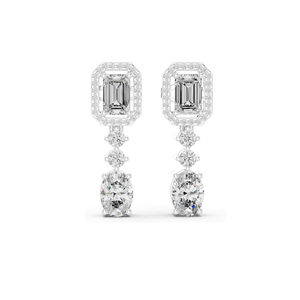 Boucles d'oreilles pendantes en diamant de laboratoire 3,03 CT, clarté VVS-VS EF, taille émeraude et ronde, or 18 carats, 14 carats, 10 carats et argent 925, rose, jaune - Product Image 5