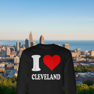 T-shirt a maniche lunghe I Love Cleveland con design a cuore rosso - Product Image 1