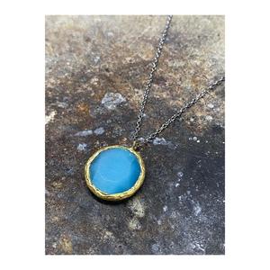 Collana da donna con catena in argento Sterling 925 rotonda a occhio di gatto in pietra solare - Product Image 2