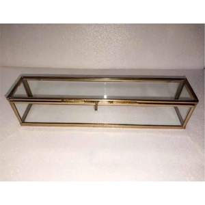 Boîte en verre rectangulaire longue de style nordique avec cadre en laiton doré, vitrine transparente pour rouleaux et œuvres d'art, organisateur de rangement de bureau - Product Image 2