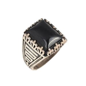 Bague pour homme en argent sterling 925 avec pierre d'onyx naturelle, motif géométrique rectangulaire, style hip-hop, à porter tous les jours, bijoux fins - Product Image 1