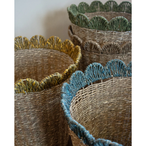 Cesta de mimbre natural tejida a mano con borde festoneado para árboles y flores, cesta decorativa de mimbre para el hogar, procedente de Vietnam. - Product Image 5