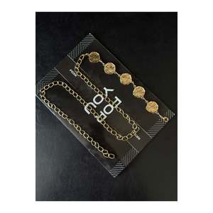 Round <b>Chain</b> Detailed Women's <b>Belt</b>, Waist <b>Belt</b>, Dress <b>Belt</b>, Skirt <b>Belt</b>, Trouser <b>Belt</b> - Gold - Product Image 1