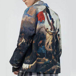 Chaqueta Vaquera Personalizada de Moda para Hombre, Estilo Hip Hop Vintage, Corte Holgado, Cuello Alto, Lavada, 100% Algodón, Resistente al Viento, Transpirable, para Primavera - Product Image 3