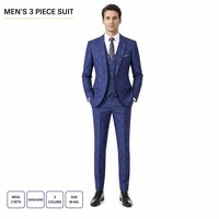 Setelan Jas Pria 3 Potong Motif Kotak-kotak Slim Fit, Jaket Kancing Tunggal, Rompi, Celana untuk Pernikahan dan Bisnis