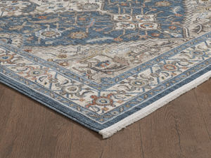 Alfombra turca de lujo hecha a máquina, color crema y azul marino, premium para sala de estar, del fabricante de Gaziantep. - Product Image 3