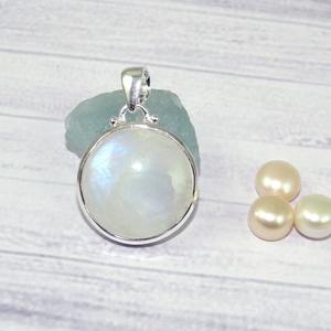 Cadeau à la mode pour les filles Simple Design Pendentif Moonstone 925 Sterling Silver Gemstone Collier Pendentif Avec 925 Timbre Bijoux - Product Image 3