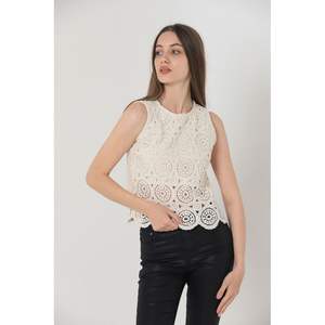 Camisetas sin mangas de encaje con cuello redondo para mujer al por mayor - Product Image 4