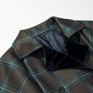 Custom Womens Britse Stijl Advocaat Check Tweed Jas Dubbele Rij Knopen Mid Lengte Revers Kraag Custom Wollen Blend Jas Groothandel - Product Image 3