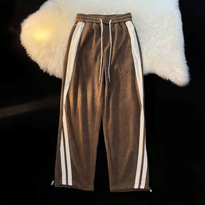 กางเกงกีฬาขาตรงของผู้ชายกางเกงวอร์มลายทางริบบิ้นแนวสตรีทผ้าถักลายโลโก้ออกแบบได้ตามต้องการ - Product Image 5