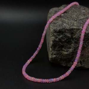 14k Gold Plated <b>Necklace</b> with Pink Ethiopian <b>Opal</b> and Diamond Classic Religious Stranded Chain for Wedding or Gift - Product Image 4