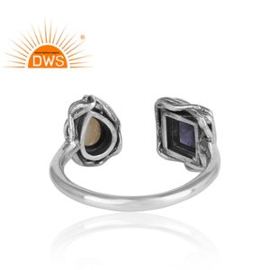 Vente chaude en argent sterling oxydé perle naturelle et pierre précieuse Iolite bague réglable fabricant de bijoux personnalisés - Product Image 5