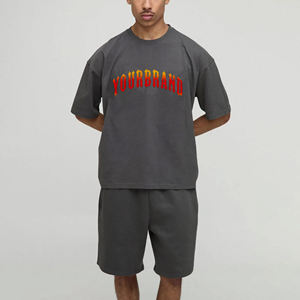 Nuevo Conjunto de camiseta y pantalones cortos de 2 uds de algodón 100% de calidad superior para hombre, conjunto de pantalones cortos de hip hop cómodos con logotipo impreso DTF personalizado - Product Image 1